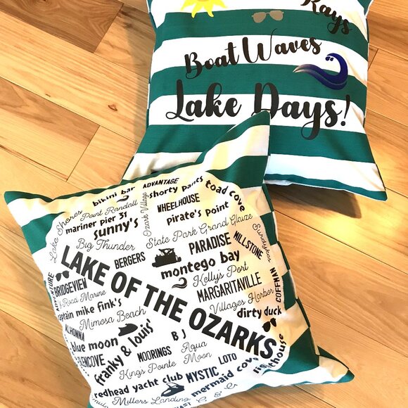Handmade Lake House Pillow Cover: Lake of Ozarks Boating Cabin Decor, 18 x 18 in - Picture 9 of 11